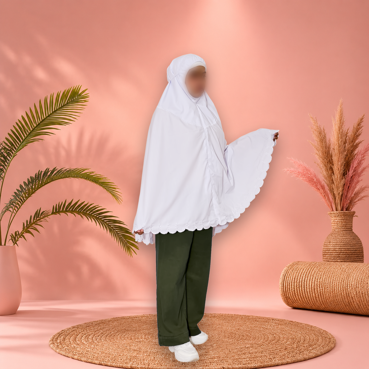 Umrah White Chicken Kari Lawn Namaz Apperal Full Size