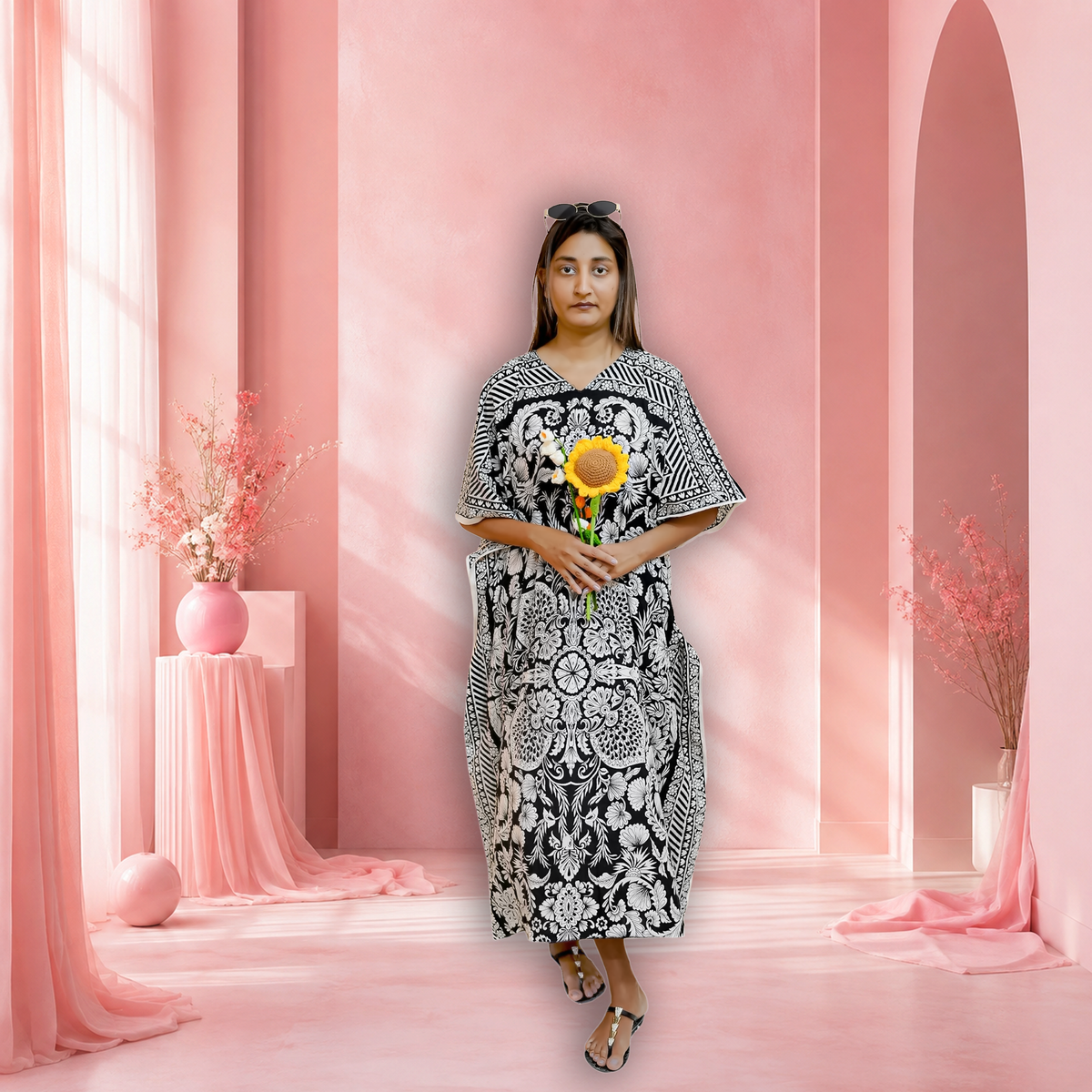 Night wear Cotton Lawn Kaftan-(Printed Random Printed Colors)