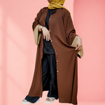Abaya Double Georgette Wood Button Front Open - Random Colors