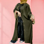 Abaya Double Georgette Wood Button Front Open - Random Colors